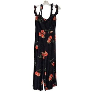 Topshop Women's Size 4 Black Jumpsuit‎ Floral Polka Dot Wide Leg